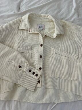BDG Off-White Corduroy Shirt Jacket with Tortoiseshell Buttons